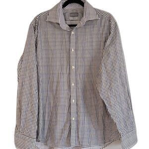 Thomas Dean 100% Cotton Button  Down Plaid Dress Shirt Mens XL